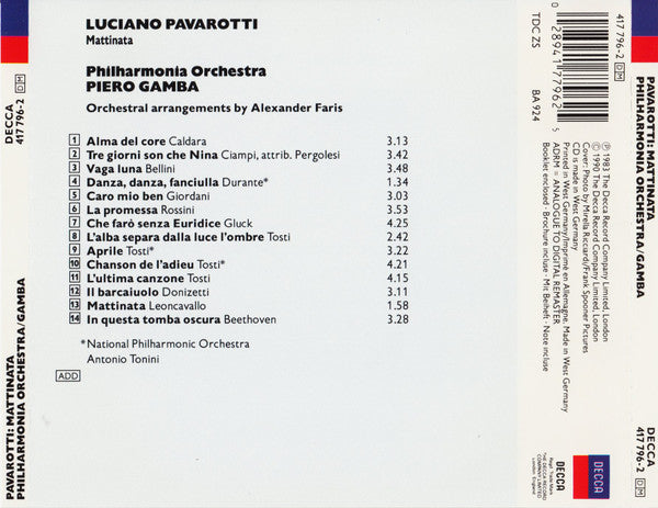 Luciano Pavarotti : Mattinata (CD, Album, RE, RM, PMD)