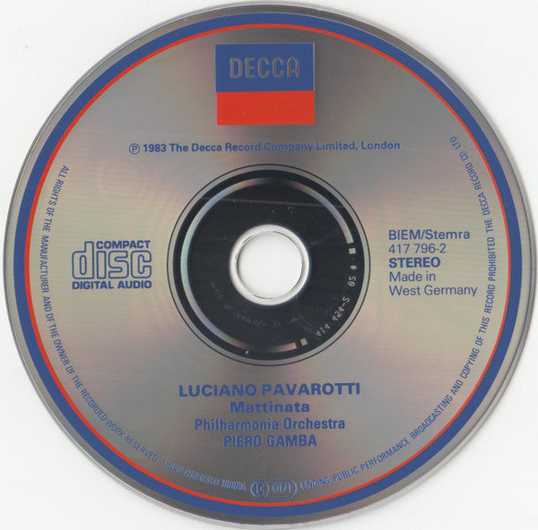 Luciano Pavarotti : Mattinata (CD, Album, RE, RM, PMD)