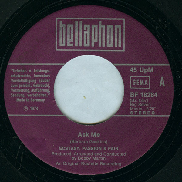 Ecstasy, Passion & Pain : Ask Me (7", Single)