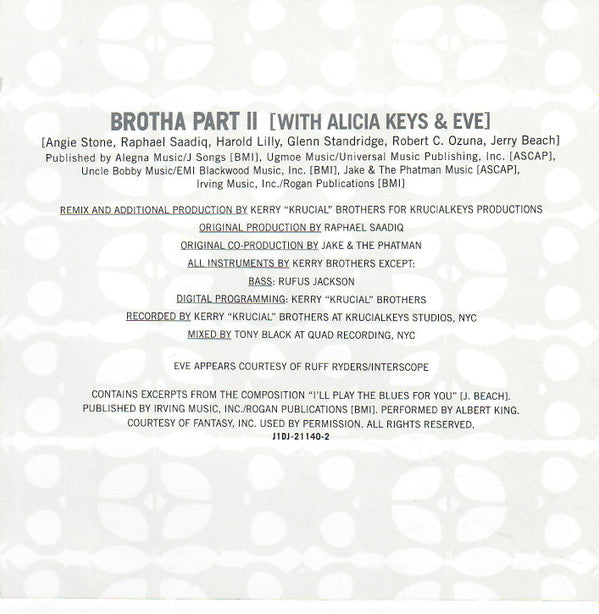 Angie Stone With Alicia Keys & Eve (2) : Brotha Part II (The Remix) (CD, Single, Promo)