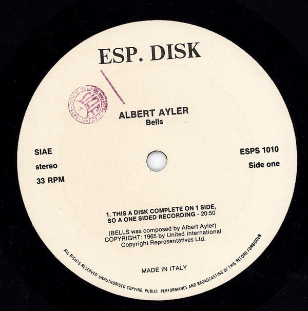 Albert Ayler : Bells (LP, S/Sided, Album, RE)