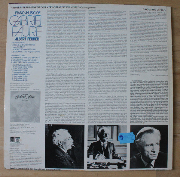 Gabriel Fauré, Albert Ferber :  Piano Music Of Gabriel Faure - Volume Two (LP, Album)