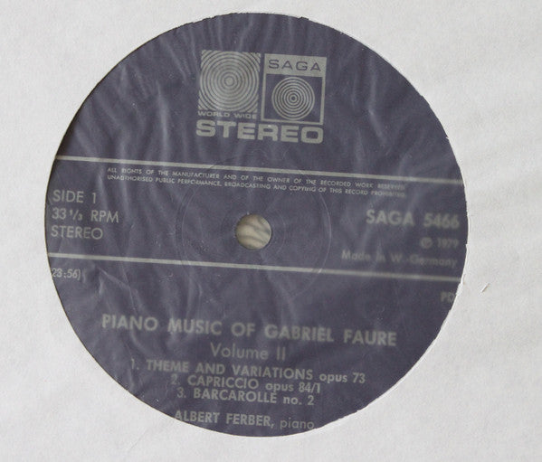 Gabriel Fauré, Albert Ferber :  Piano Music Of Gabriel Faure - Volume Two (LP, Album)