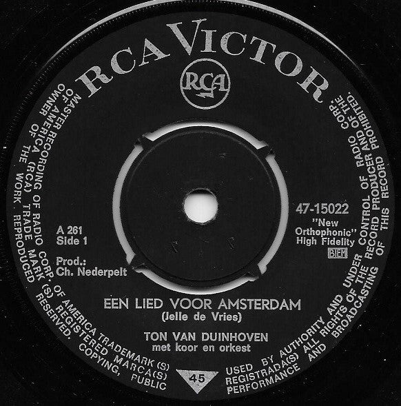 Ton van Duinhoven : Een Lied Voor Amsterdam (7", Single)