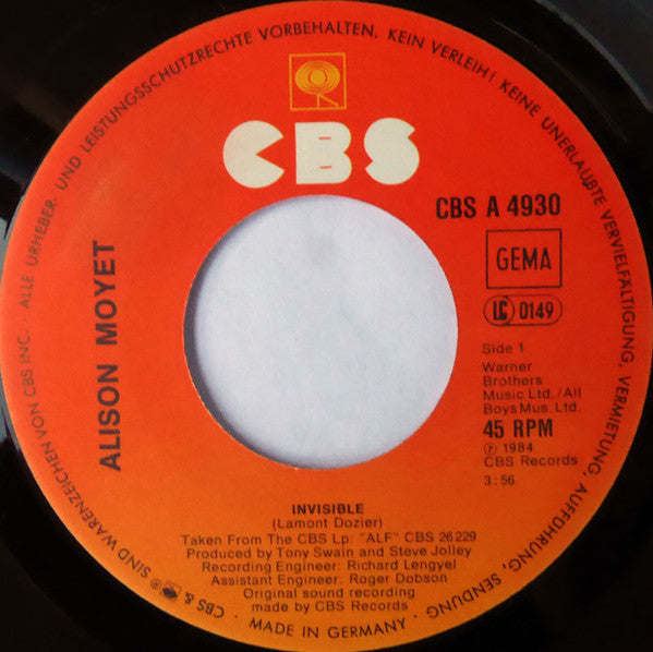 Alison Moyet : Invisible (7", Single)