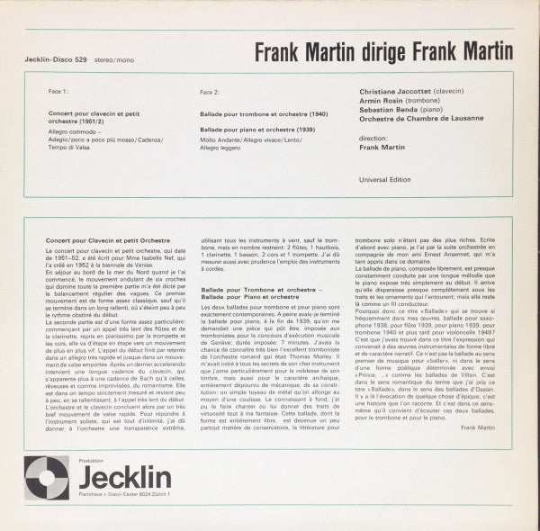 Frank Martin (3) : Frank Martin Dirige Frank Martin (LP, Album)