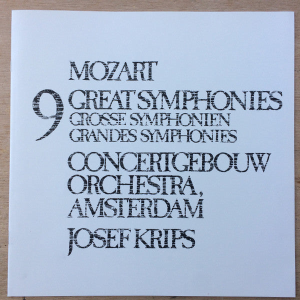 Wolfgang Amadeus Mozart - Concertgebouworkest, Josef Krips : 9 Great Symphonies = Grosse Symphonien = Grandes Symphonies (5xLP, Comp + Box)