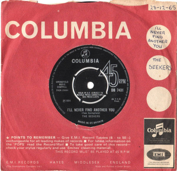 The Seekers : I'll Never Find Another You (7", Lab)
