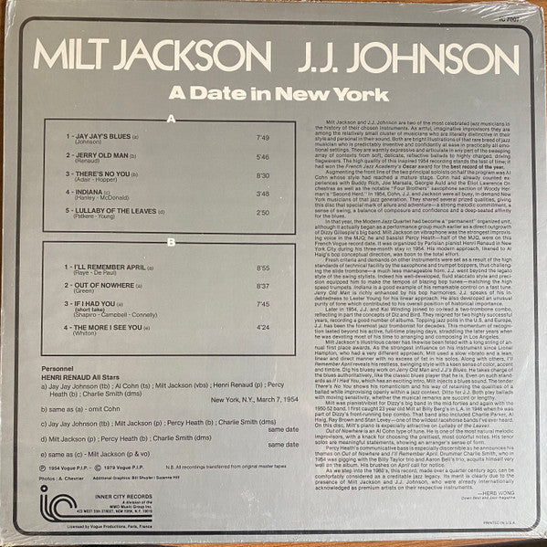 J.J. Johnson, Milt Jackson : A Date In New York (LP, Comp)