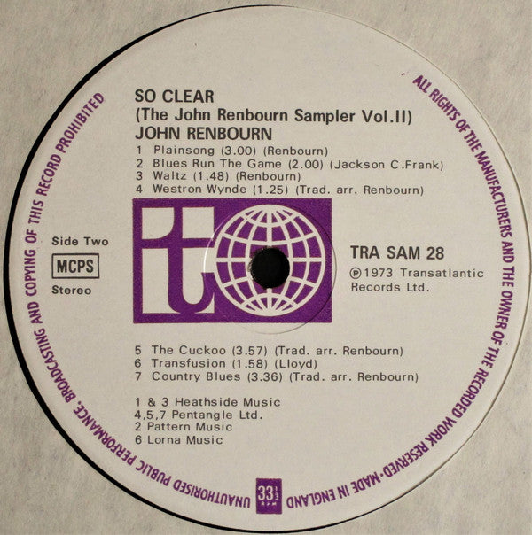 John Renbourn : So Clear (The John Renbourn Sampler Volume Two) (LP, Comp)