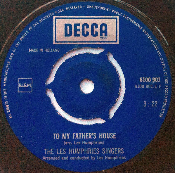 Les Humphries Singers : To My Father's House (7", Single, Mono)