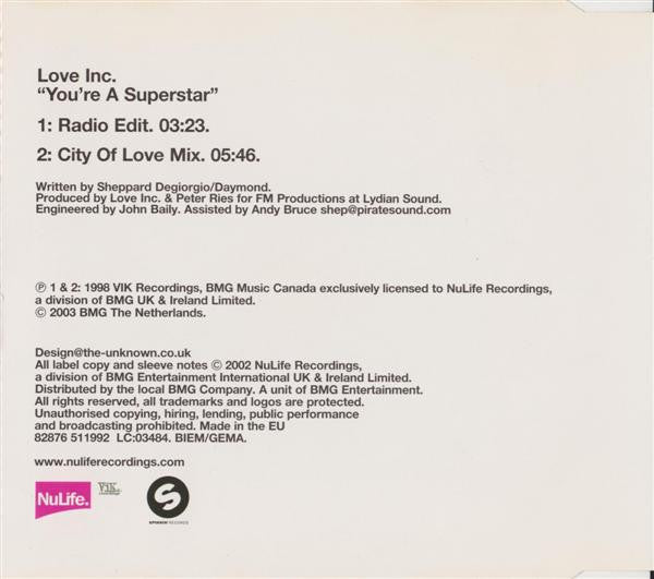 Love Inc : You're A Superstar (CD, Single)