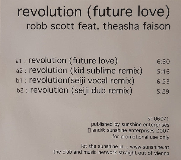 Robb Scott Feat. Theasha Faison : Revolution (Future Love) (CD, Promo)