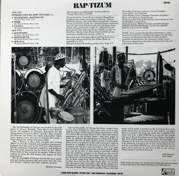The Art Ensemble Of Chicago : Bap-Tizum (LP, Album, RE, RM, 180)
