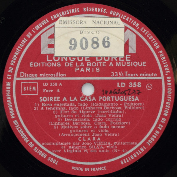 Clara D'Ovar : Soirée À La Casa Portuguesa (10", Album)