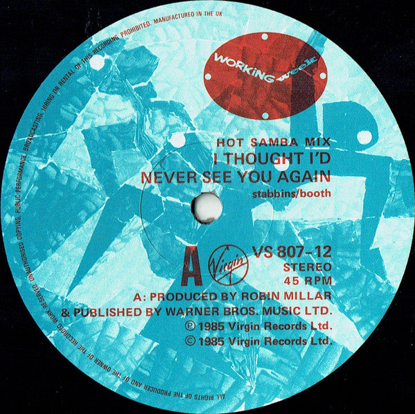 Working Week : I Thought I'd Never See You Again (2x12", Single)