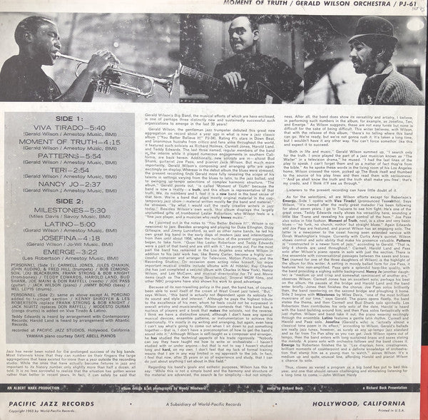 Gerald Wilson Orchestra : Moment Of Truth (LP, Album)