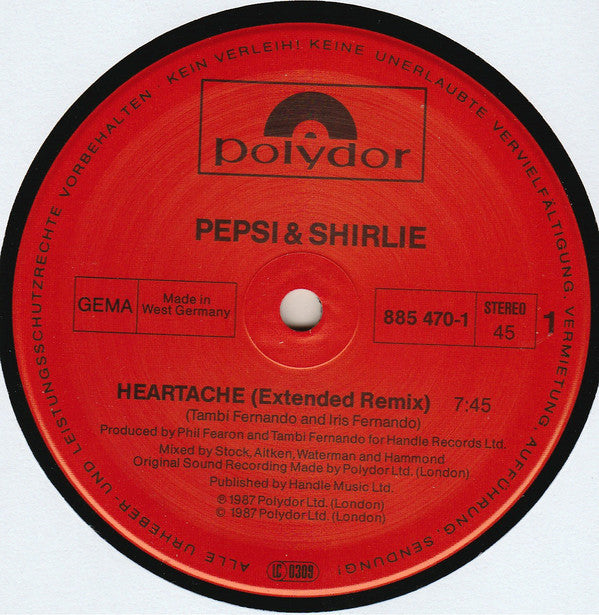 Pepsi & Shirlie : Heartache (12", Maxi)