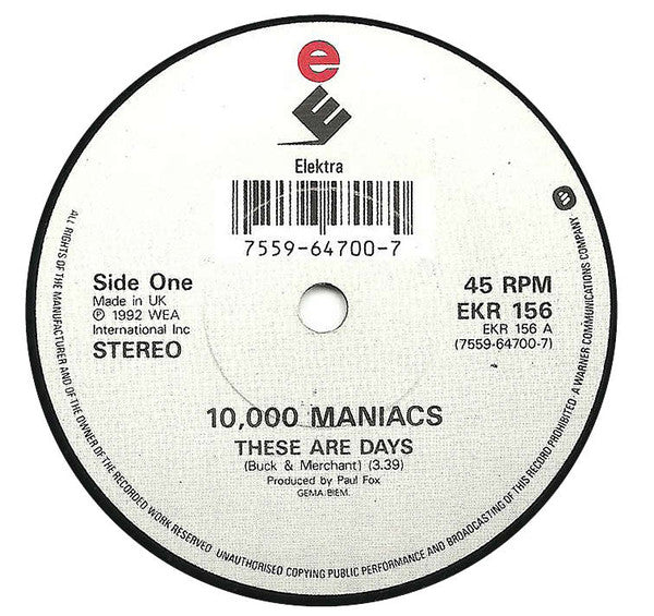 10,000 Maniacs : These Are Days (7", Single)