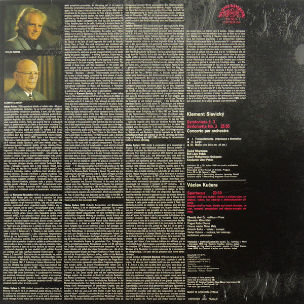 Václav Kučera / Klement Slavický : Spartacus / Sinfonietta No.3 (LP, RP)