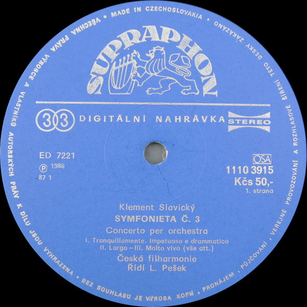 Václav Kučera / Klement Slavický : Spartacus / Sinfonietta No.3 (LP, RP)