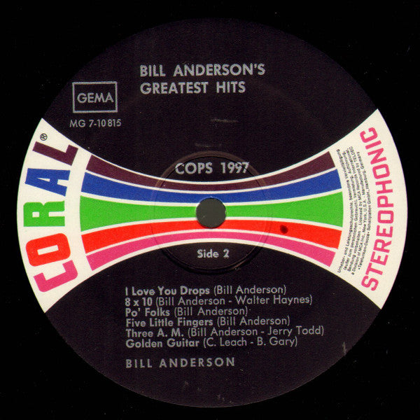 Bill Anderson (2) : Bill Anderson's Greatest Hits (LP, Comp)
