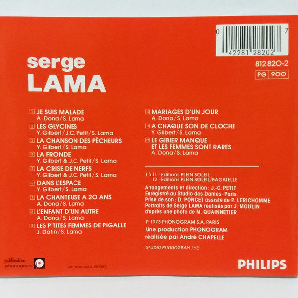 Serge Lama : Je Suis Malade (CD, Album, RE)