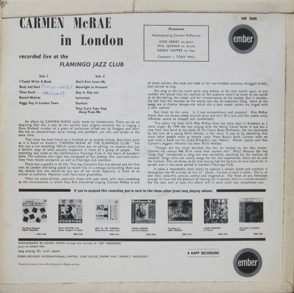 Carmen McRae : Carmen McRae At The Flamingo Jazz Club (LP, Album, RE)