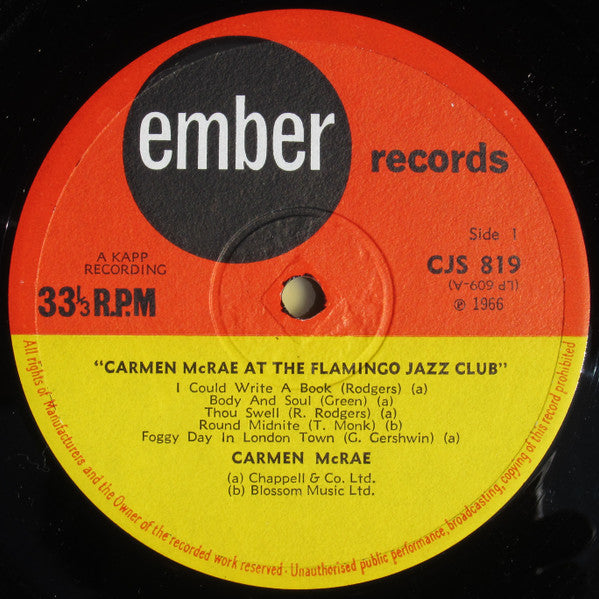 Carmen McRae : Carmen McRae At The Flamingo Jazz Club (LP, Album, RE)