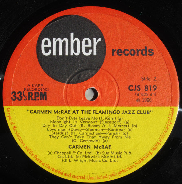 Carmen McRae : Carmen McRae At The Flamingo Jazz Club (LP, Album, RE)