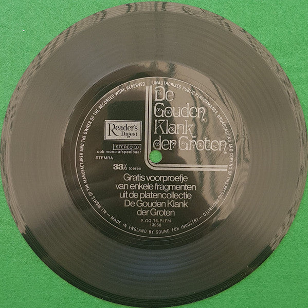Various : Gratis Voorproefje van Enkele Fragmenten Uit de Platencollectie de Gouden Klank Der Groten (Flexi, 7", S/Sided, Smplr)