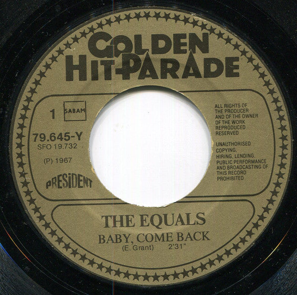 The Equals : Baby, Come Back (7", Single, Gol)