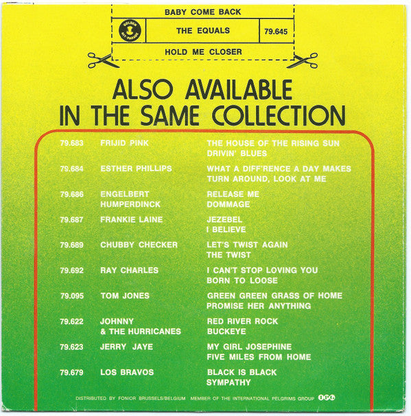 The Equals : Baby, Come Back (7", Single, Gol)