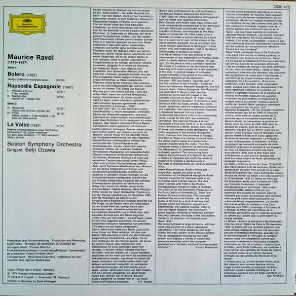 Maurice Ravel – Boston Symphony Orchestra · Seiji Ozawa : Bolero / Rapsodie Espagnole / La Valse (LP, RP, ★ O)