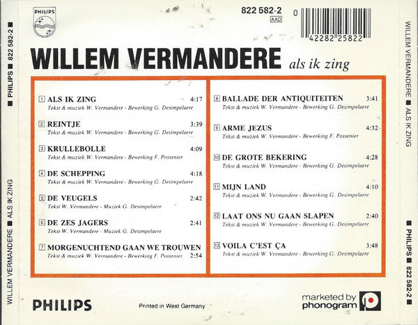 Willem Vermandere : Als Ik Zing (CD, Album)