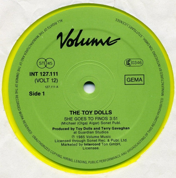 Toy Dolls : She Goes To Finos (12", Maxi, Yel)