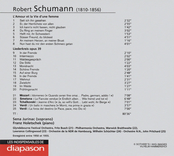 Robert Schumann - Sena Jurinac : L'Amour Et La Vie D'Une Femme, Liederkreis Op. 39; Airs D'Opéras De Mozart, Verdi, Tchaïkovski (CD, Comp, RM, Dig)