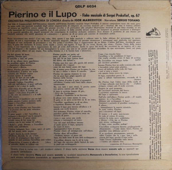Sergei Prokofiev, Philharmonia Orchestra, Sergio Tofano : Pierino E Il Lupo (10")
