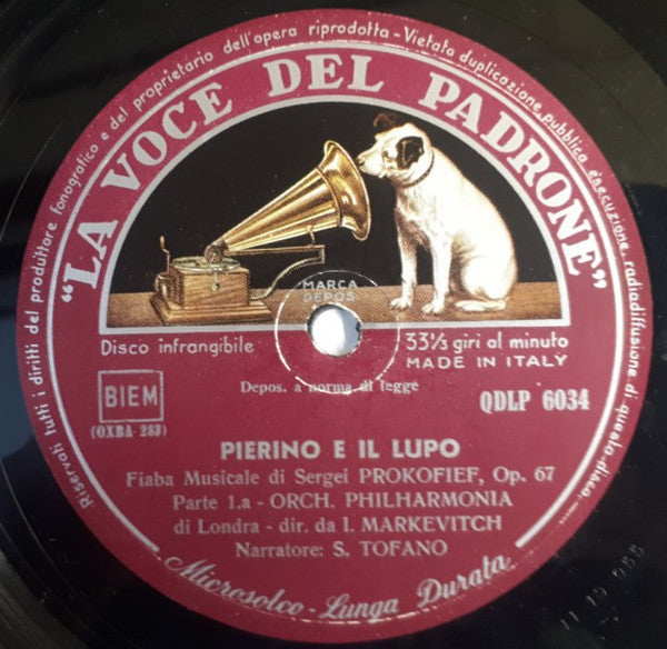 Sergei Prokofiev, Philharmonia Orchestra, Sergio Tofano : Pierino E Il Lupo (10")