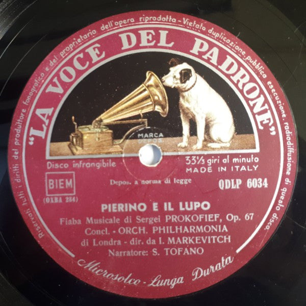 Sergei Prokofiev, Philharmonia Orchestra, Sergio Tofano : Pierino E Il Lupo (10")