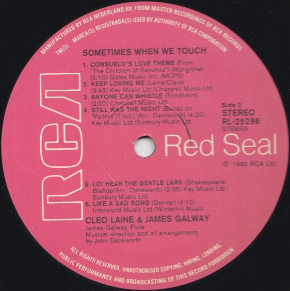 Cleo Laine & James Galway : Sometimes When We Touch (LP, Album)