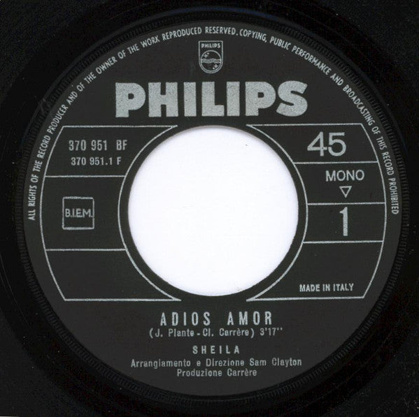 Sheila (5) : Adios Amor (7", Single, Mono)