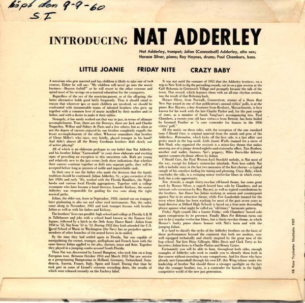 Nat Adderley : Introducing Nat Adderley Vol. 2 (7", EP)