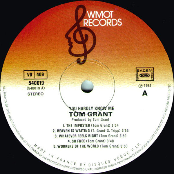 Tom Grant (2) : You Hardly Know Me (LP, Album)