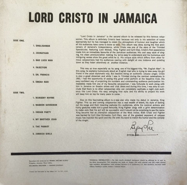 Lord Christo : Lord Cristo In Jamaica (LP)