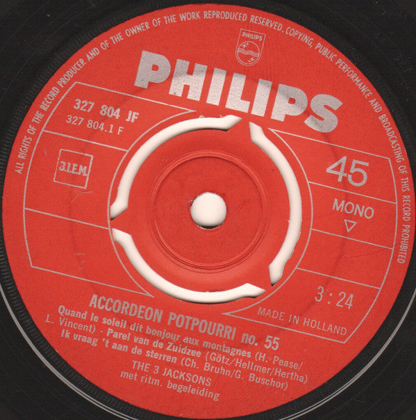 The 3 Jacksons : Accordeon Potpourri No. 55 (7", Single, Mono, Red)