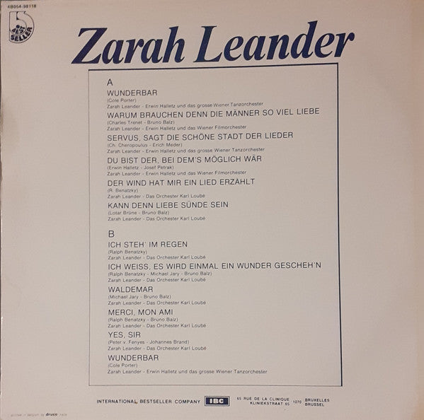 Zarah Leander : Welterfolge Mit Zarah Leander (LP, Comp)