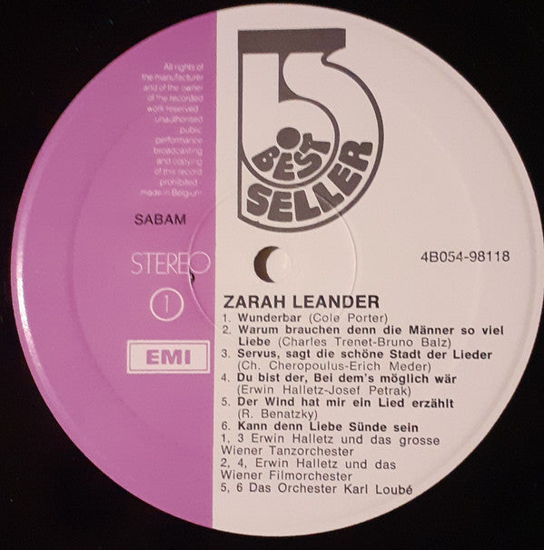 Zarah Leander : Welterfolge Mit Zarah Leander (LP, Comp)