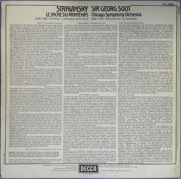 Igor Stravinsky - Chicago Symphony Orchestra, Georg Solti : Le Sacre Du Printemps (LP)