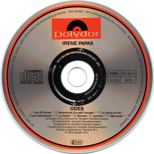 Irene Papas : Odes (CD, Album, RE, RP)